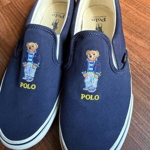 Ralph Lauren Navy and White Canvas Slip-On Sneakers